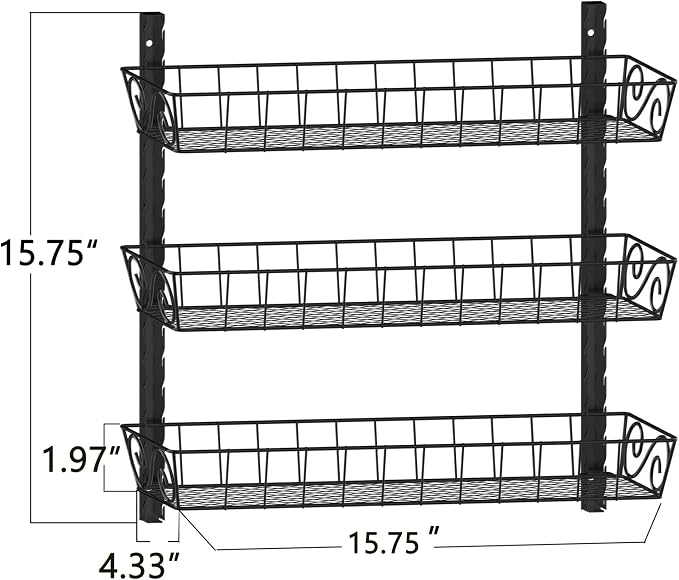 SWOMMOLY Wall Mount Spice Rack Organizer, 3-Tier Adjustable Dual-Use Shelf | Hanging Spice Rack Organizer, Kitchen Pantry Cabinet Storage Holder for Spices, Mason Jars, Bottles & Cans, Black - Image 3