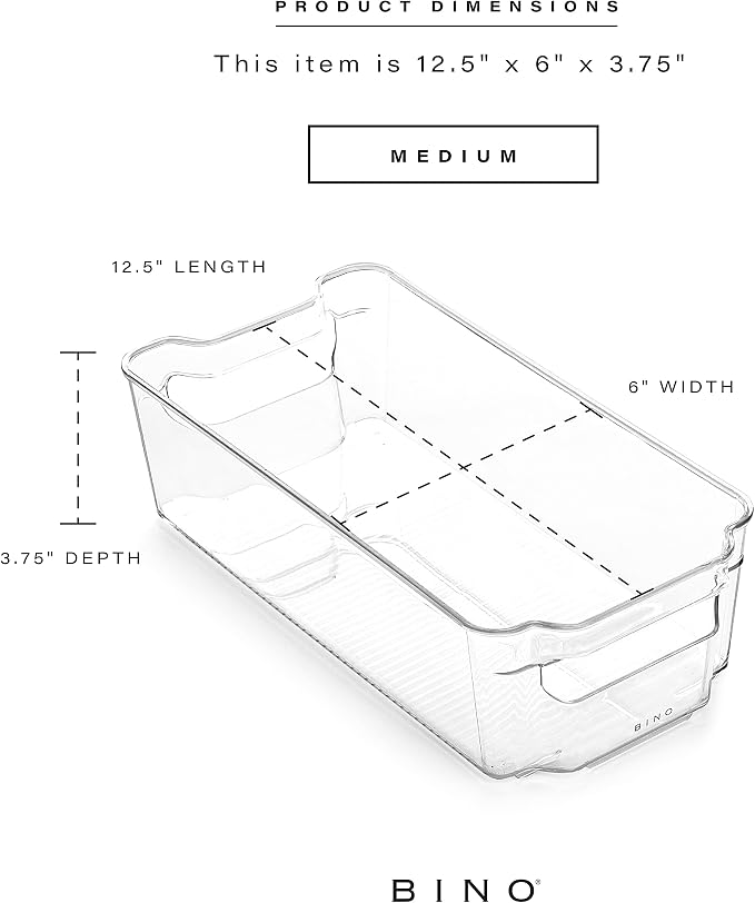 BINO | Stackable Storage Bins, Medium - 4 Pack THE STACKER COLLECTION Clear Plastic Built-In Handles BPA-Free Containers for Organizing Kitchen Pantry Multi-Use Organizer Bins - Image 3