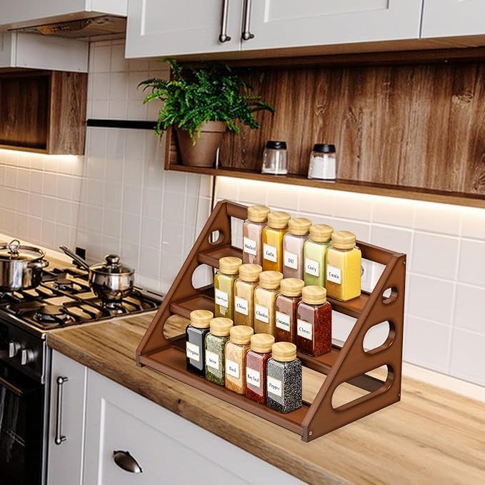 Spice Rack - Tiered Spice Rack Organization for Cabinet - 3 Tier Bamboo Display Spice Shelf for Countertop - Image 6