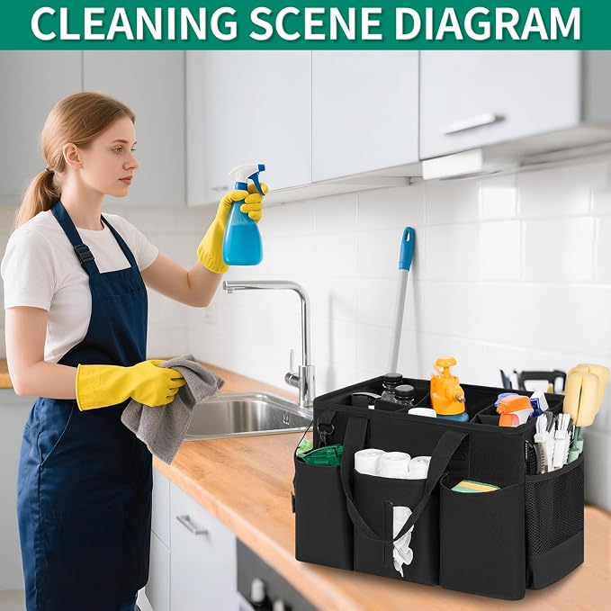 IBVIVIC Wearable Cleaning Caddy Bag for Cleaning Supplies, Black | Cleaning Organizer Tote Bag with Handle & Shoulder Straps Kitchen Cleaning Supplies Storage Bag for Cleaners & Housekeepers - Image 7