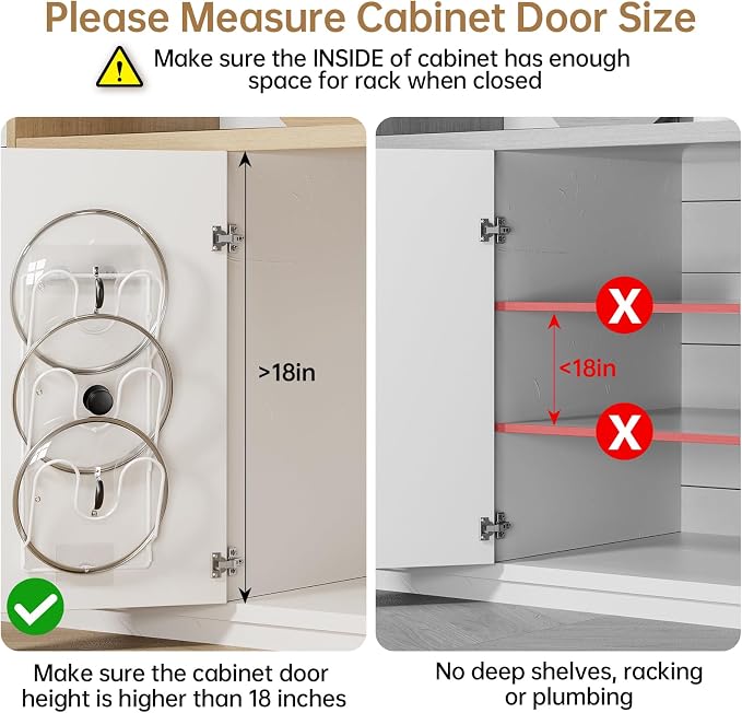 Pot Lid Organizer Rack for Cabinet Door, 2 Pack Pot Lid Holder White | 6-Tier Lid Racks for Cabinet Door/Wall, No Drilling Adhesive Mount, Rustproof, Fits Pot Pan Lid, Cutting Board & Cookie Sheet - Image 4