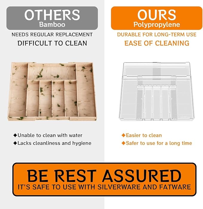 BPA-Free Expandable Utensil Drawer Organizer - Clear Plastic Adjustable Storage Tray for Kitchen Flatware, Knives, Forks and Spoons - Image 3