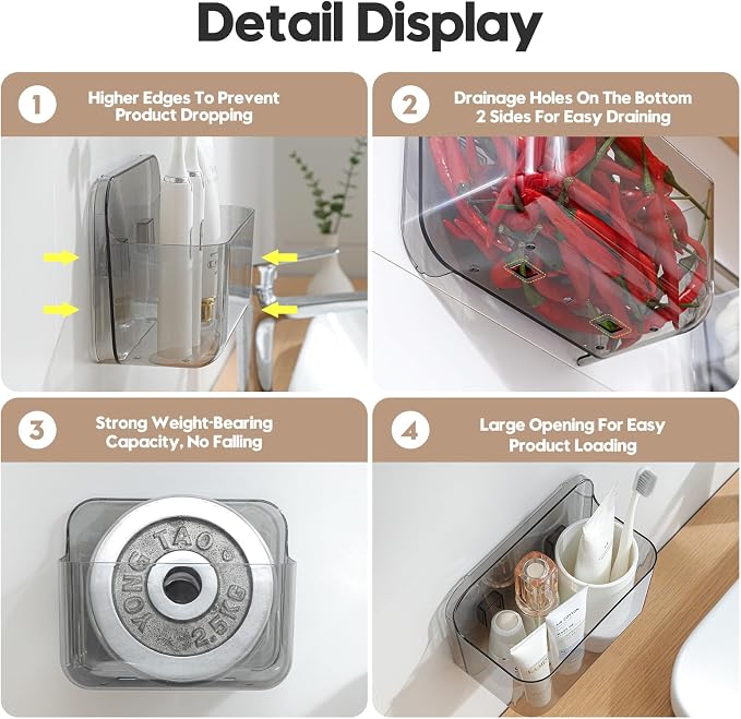 2 Pack Adhesive Cabinet Door Organizer, Compact Kitchen Under Sink Organizer, Lid Storage Container for Pantry Shelves, No-drill Wall Mounted Bathroom Shower Caddy Hanging Closet Organizer(Smoke Gray) - Image 7