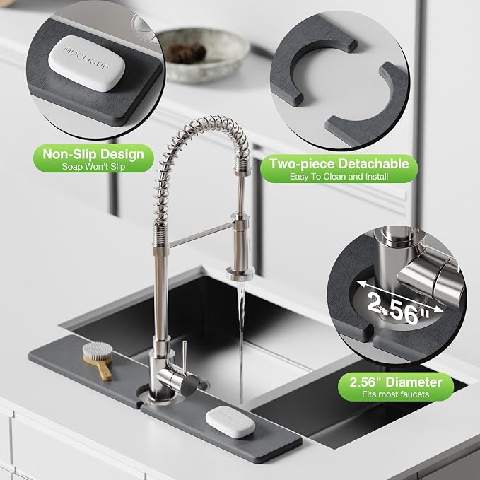 Premium Stone Faucet Mat for Kitchen Sink, 20" x 4" Dark Gray | Quick Drying & Water Absorbent, Sink Splash Guard Tray for Prevents Moisture Buildup - Image 5