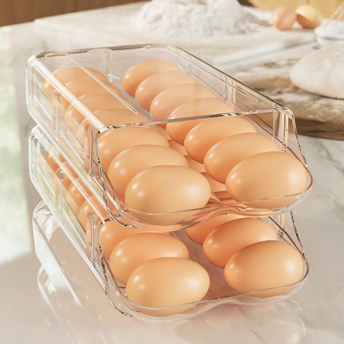 theaoo Egg Holder for Fridge, Automatic Rolling Egg Container, Clear, 2Pack | Quick Removable Inner Tray For Easy Egg Loading. Stackable Egg Dispenser For Refrigerator Storage and Organization - Image 8