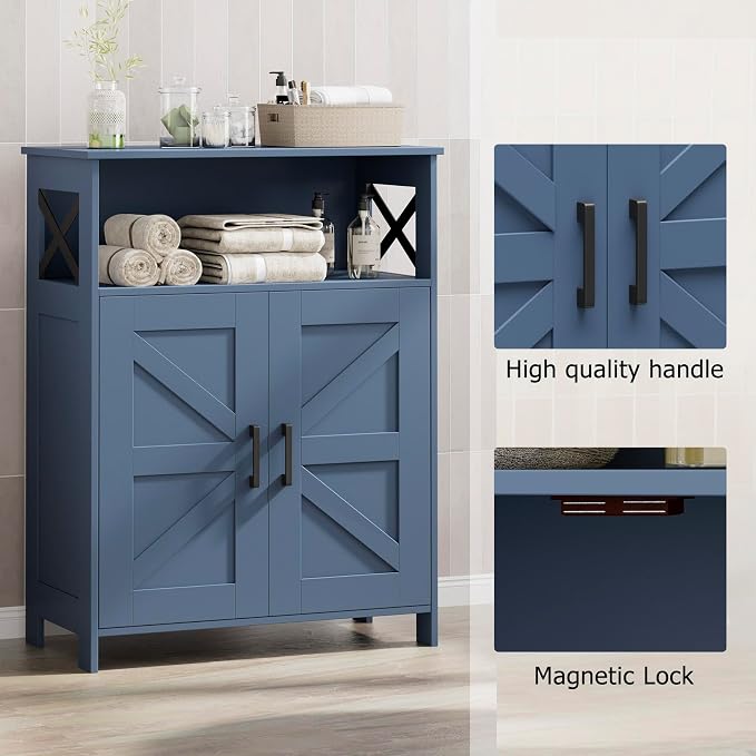 Homhedy Farmhouse Bathroom Storage Cabinet with Doors, Small Floor Cabinet | Toilet Paper Cabinet with Adjustable Shelf, Freestanding Storage Cabinet for Kitchen/Laundry/Living Room, 24"W, Blue - Image 7