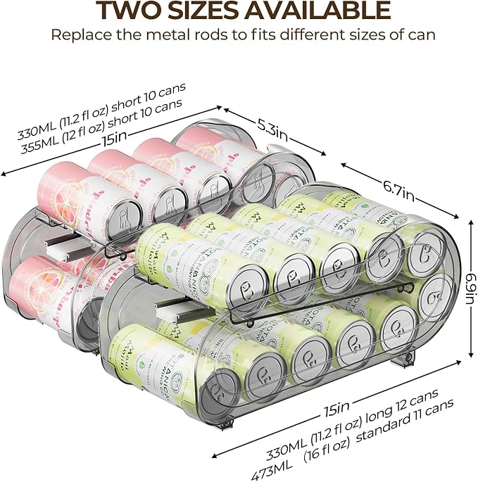 Drink Organizer for Fridge, Soda Can Organizer Dispenser for Refrigerator with Automatic Rolling,Organize Standard Size 11.15oz or 12oz Cans Drink,Save space for Fridge、Kitchen、countertop （2 pack） - Image 4