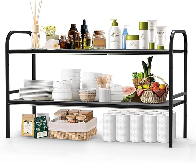 Expandable 2-Tier Under Sink Organizer, 8 Removable Plastic Boards, Tool-Free Installation (Black, 2-Tier 8 Boards) by HADWER