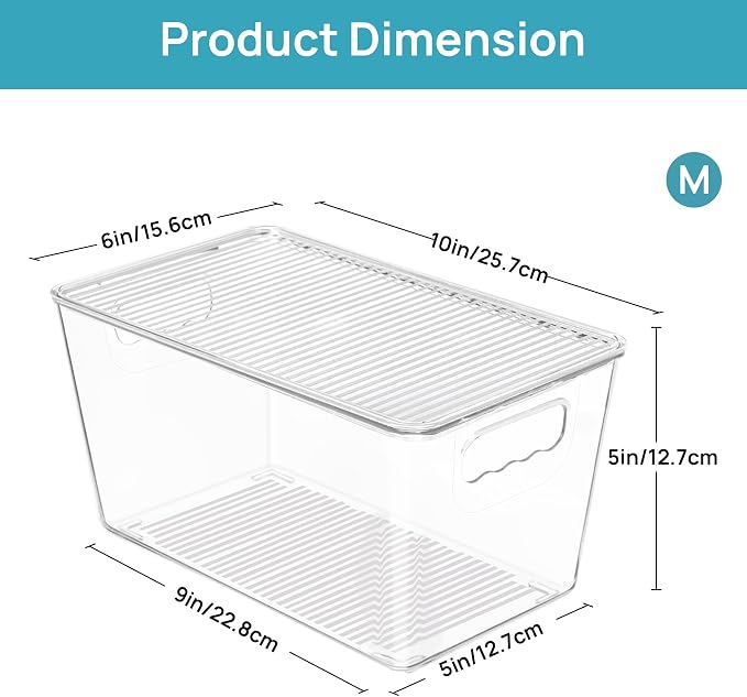 Vtopmart 6 Pack Clear Stackable Storage Bins with Lids and Handles, Medium | BPA-free Plastic, Organize Vertically, For Pantry Kitchen Fridge Cabinet Closet Bathroom, Built to Last, Easy to Move - Image 2