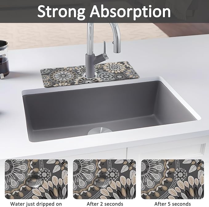 2PCS 15" X 5.5" Kitchen Sink Splash Guard Faucet Mat Mandala Super Absorbent Fast Drying Faucet Guard & Draining Mat Sink Splash Guard Behind Faucet for Kitchen, Bathroom - Image 3