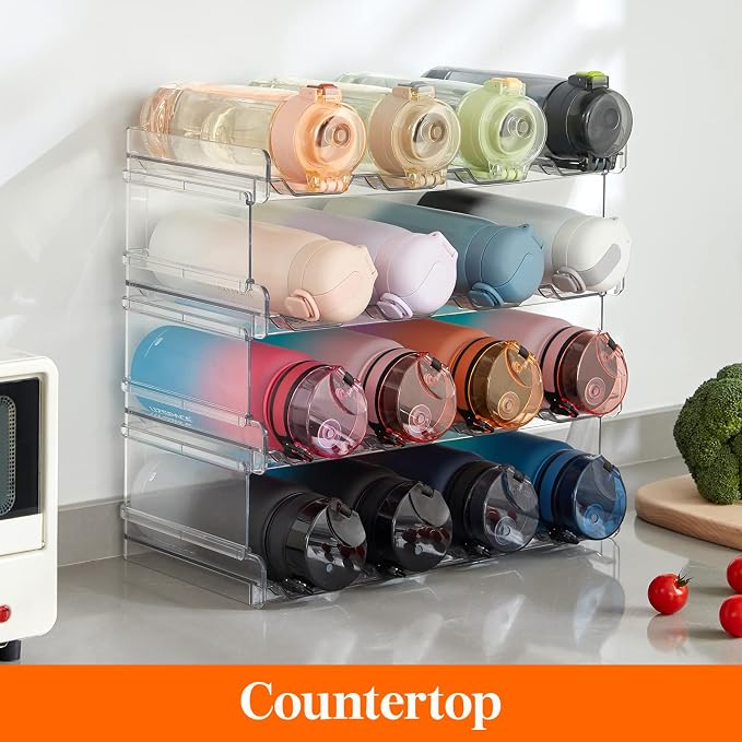 Lifewit Stackable Water Bottle Organizer for Cabinet, Plastic Bottle Holder Fits Bottles/Tumblers up to 3.8" Diameter for Pantry/Countertop, 4 Tier Holds 16 Bottles 41 x 20 x 34 cm/16 x 8 x 13.4 - Image 8