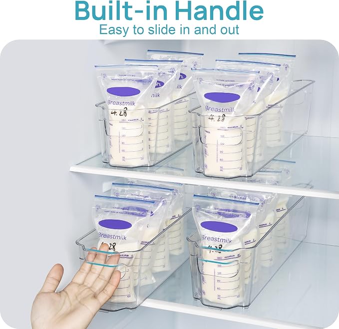 Vtopmart 4Pcs Clear Breastmilk Storage Bags Container in Freezer Fridge | BPA-free Plastic Storage Bins, For Breast Milk Baby Pouches Formula Bottles and Yogurts, In Freezer Fridge and Pantry - Image 5