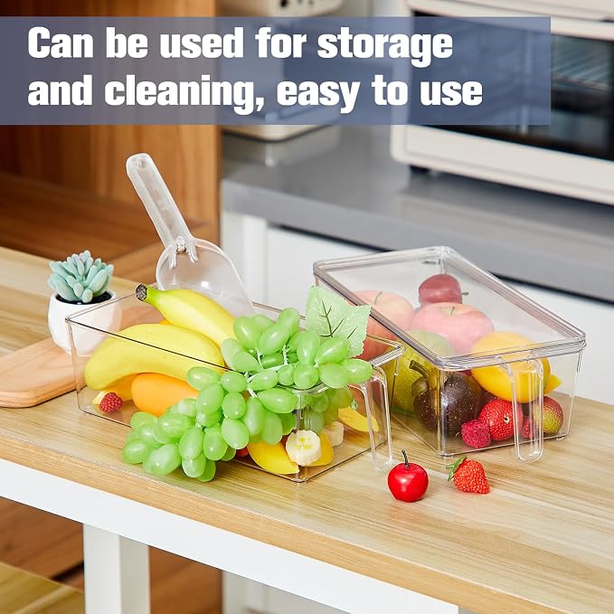 4 Sets Ice Storage Bin for Freezer,12.4 x 5.91 x 3.94 Inches | Plastic Ice Container with Flexible Scoop Lid and Handle for Home Office Fridge Storage - Image 5