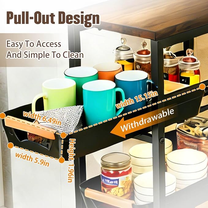Slim Storage Cart with Wheels Pull-Out 5-Tier Rolling Storage Cart | narrow white 8.07in Wide, Mesh Baskets with Raised Edge, Wood-Grain Top, 360° Lockable Casters, Easy Assembly - Image 3