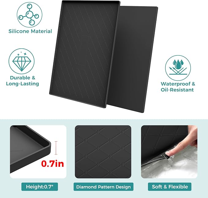 URMONA 22" x 22" Waterproof Silicone Mat in Multiple Sizes & Colors, Under Sink Mat for Kitchen & Bathroom, Pet Food Pad for Dogs & Cats, Kitchen Cabinet Liner, Multi-Purpose for Storage(Light Grey) - Image 2