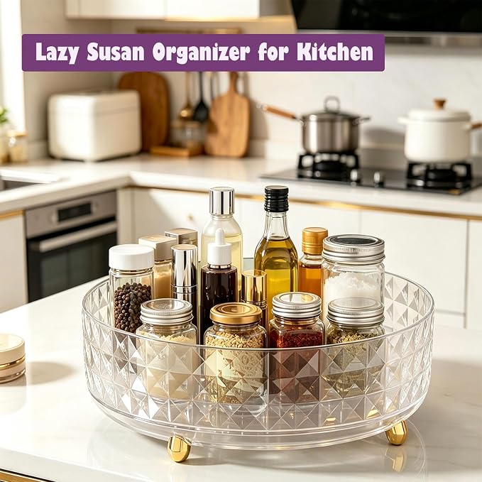 Non Skid Lazy Susan Turntable, Spice Rack Turntable, 9 Inch Spinning Organizer, 360 Degree Rotating Seasoning Organizer for Kitchen Pantry Cabinet Perfume Makeup Cosmetic Refrigerator, Clear - Image 6