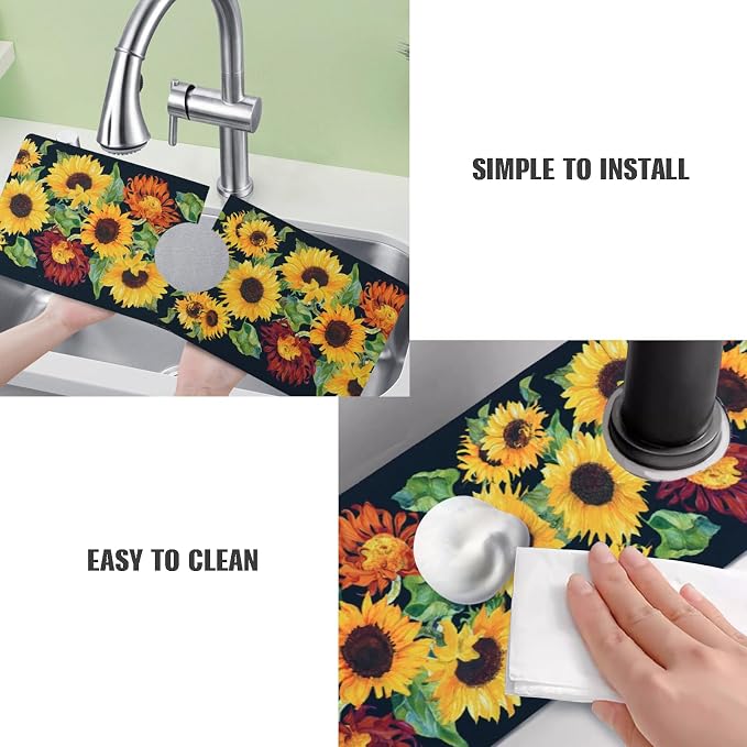 Sink Faucet Absorbing Mat, 2 Pack Drying Mat Around Faucet Sink Splash Guard Behind Faucet Sinkmat For Kitchen Bathroom Island Rv 24 * 5.5 Inch (60 * 14 cm) - Image 6