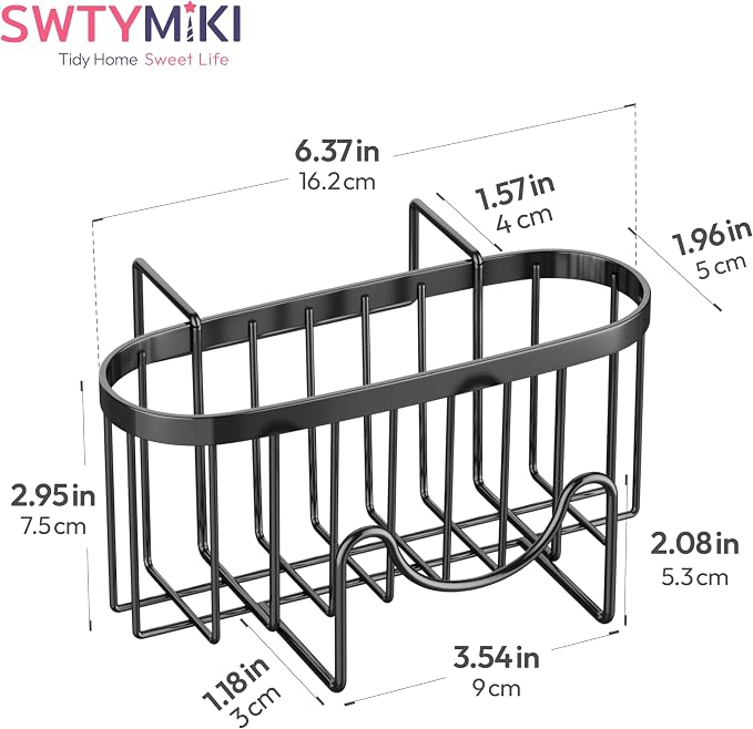 SWTYMIKI Sponge Holder for Kitchen Sink - Movable Kitchen Sink Caddy with M Shape Hook, Stainless Steel Hanging Sponges Caddy Organizer in Double Bowl Sinks Depth>3.15in, Middle Divider<1.5in, Black - Image 7