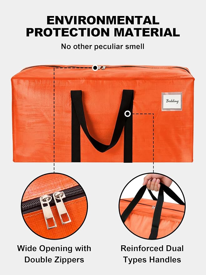 HOMESURE Supports 200lbs Heavy Duty Moving Bags - Strong Zipper & Wrap-Around Handles - Water-Resistant Storage Totes, Durable Alternative to Moving Boxes - 40 Pack - Orange - Image 7