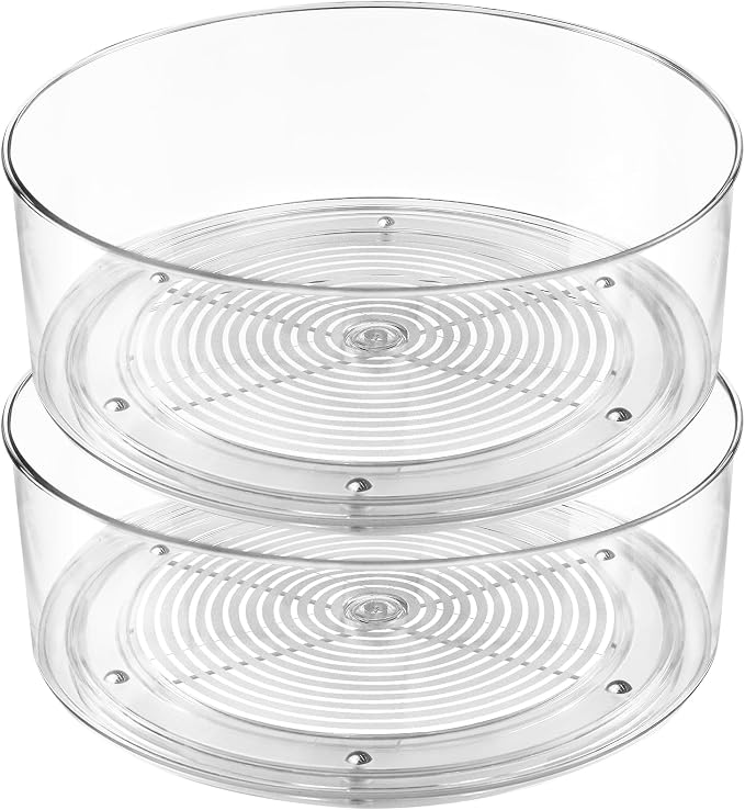 Lazy Susan Organizer, 2pcs 360 Degree Rotating Turntable Organizer | Refrigerator Lazy Susan, Round Plastic Clear Lazy Susan Turntable Food Storage Container for Kitchen, Fridge Organizer by SlowSLog