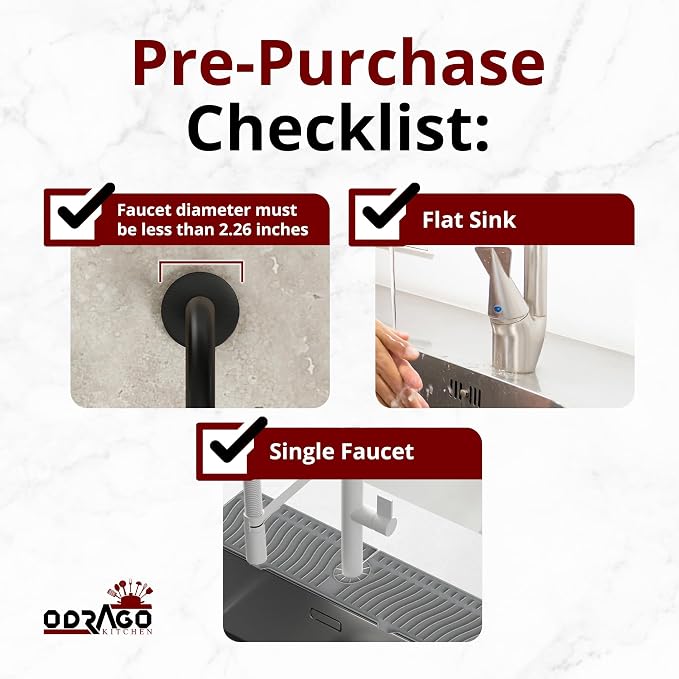 ODRAGO Silicone Kitchen Sink Splash Guard - 24.01 Inch Faucet Mat for Kitchen Sink Water - Longer Faucet Handle Drip Catcher Tray-Sink Guard for Kitchen Sink (Grey) - Image 9