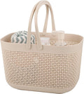 Plastic Portable Shower Caddy Basket, Storage Organizer with Handle, Beige | Bottom Drain Holes, Keep Dry, Sturdy and Durable, Easy to Carry for Bathroom, Kitchen, Dorm Room, RV, College by UUJOLY