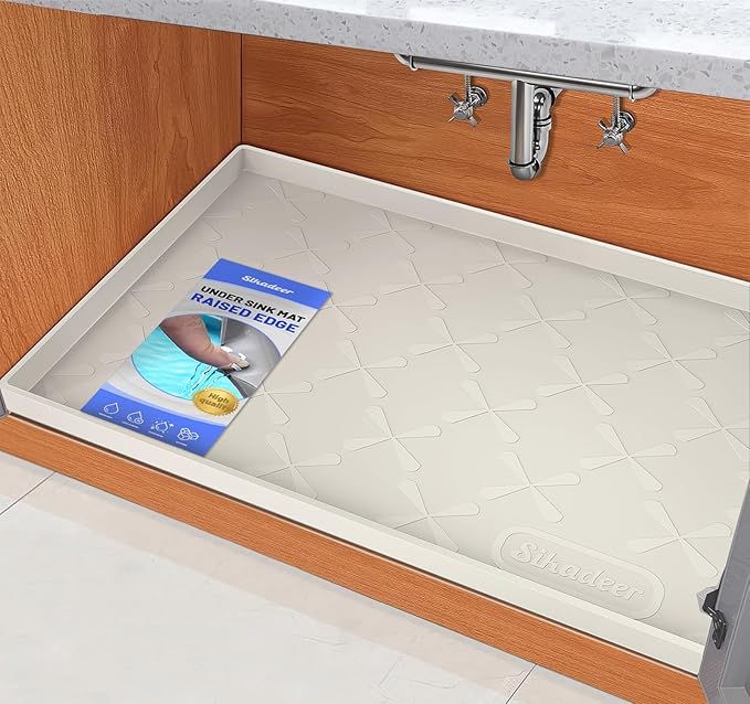 Waterproof Under Sink Mat 34" x 19" Cabinet Protector Silicone Mat | Heavy Duty Deep Drip Tray, Extra Thick Non Slip Liner for Kitchen & Bathroom, Pets, Organizer, Storage, Boots, Home Essential by SIKADEER