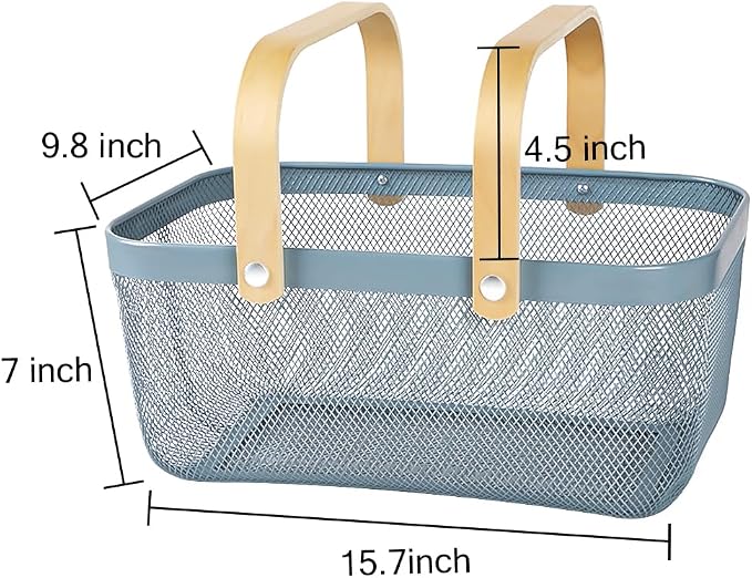 Portable Mesh Harvest Basket - Natural Bamboo Handle Foldable Organizer for Kitchen, Garden & Picnic | Ventilated Storage Bin with Rust-Proof Wire, Space-Saving Farmhouse Decor (Nebula Green) - Image 3