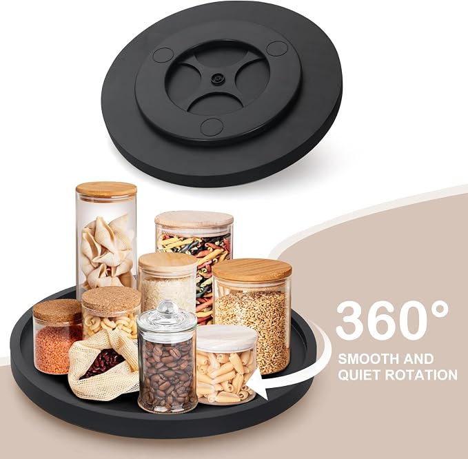 12" Black Wooden Lazy Susan Turntable for Table Top Round Bathroom Tray | Wood Lazy Susan Organizer for Cabinet Dining Table Kitchen Sink Counter Decorative Large Lazy Susan Rotating Tray Spice Rack - Image 3