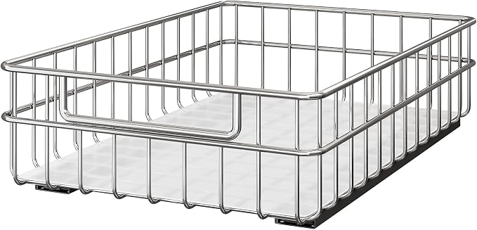 Stainless Steel Pull Out Cabinet Organizer(11.8"W x 16.5"D x 4.7"H)-1 Pack, Minimalist Design Frame, Full-Extension Slide Rails, Easy Installation for Pantry Organizers or Kitchen Cabinet Organizer by Kitstorack