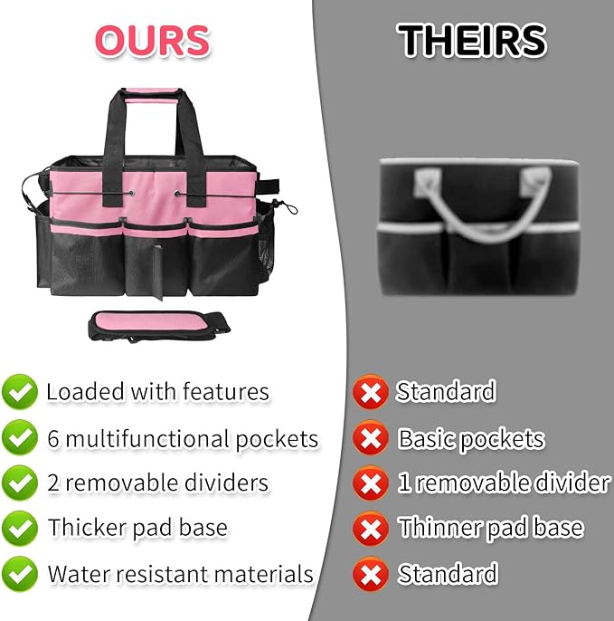 Boczif Cleaning Caddy Bag Wearable,Cleaning Caddy Supplies Organizer(Pink) | with Handle, Shoulder Straps & Detachable Divide, Cleaning Tool Organizers Tote Bag for Cleaners & Housekeepers - Image 5