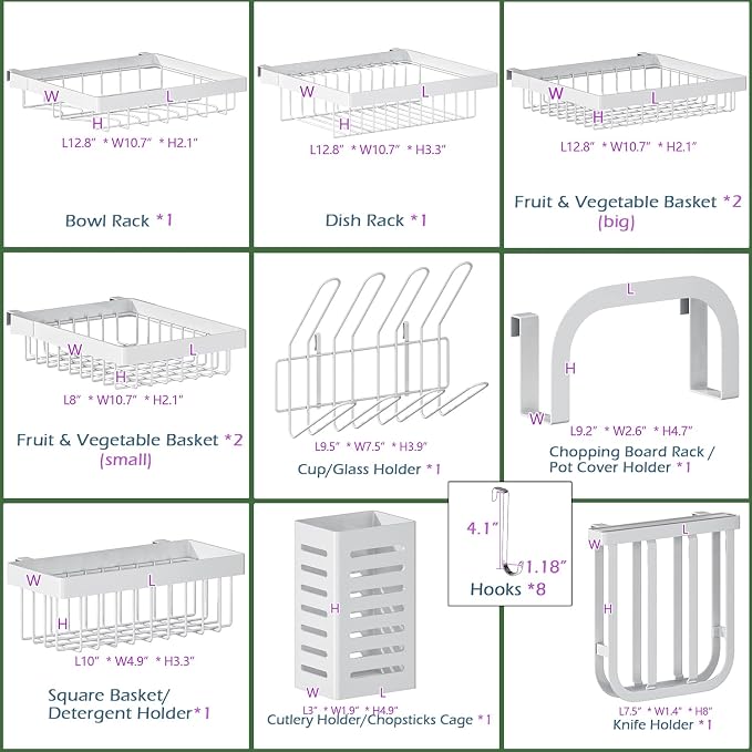 PUSDON Over Sink Dish Drying Rack Stainless Steel, Adjustable Large Dish Drainer for Storage Kitchen Organization White 3 Tier - Standard(34"-46") - Image 4