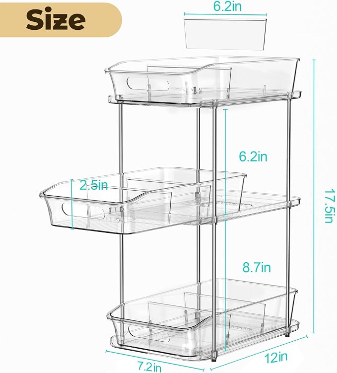 incostar 3 Tier Under Sink Organizer and Storage - Multi-Purpose Stackable Pantry Organizer with Pull-Out Clear Bins and Movable Dividers for Kitchen and Bathroom Cabinet - Image 2