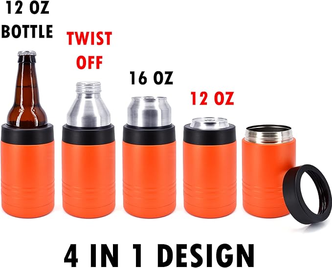 Clear Water Home Goods 4-in-1 12 oz Can Cooler Orange | Double Wall Vacuum Insulated 18/8 Stainless Steel, Fits 12 oz Cans & Bottles and 16 oz Cans, Powder Coated Finish - Image 3
