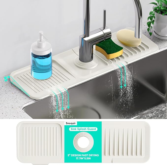17.7inch Faucet Mat for Kitchen Sink [5°Slope Fast Self-draining] Faucet Mat Kitchen Sink Splash Guard Silicone Sink Splash Guard Kitchen Sink Area Tidy Splash Faucet Guard Draining Mat-Beige - Image 8