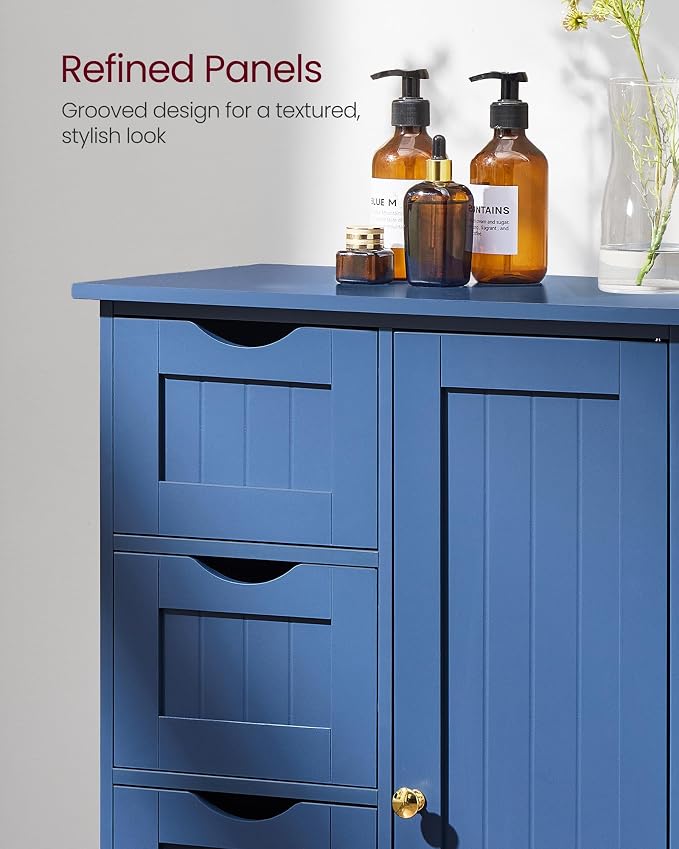 VASAGLE Floor Storage Cabinet, Farmhouse, 4 Drawers and 1 Door,32.3" H | Freestanding Organizer Unit, Kitchen, Bathroom, Living Room, Bijou Blue, SOFIE Collection ULHC041QE02 - Image 7