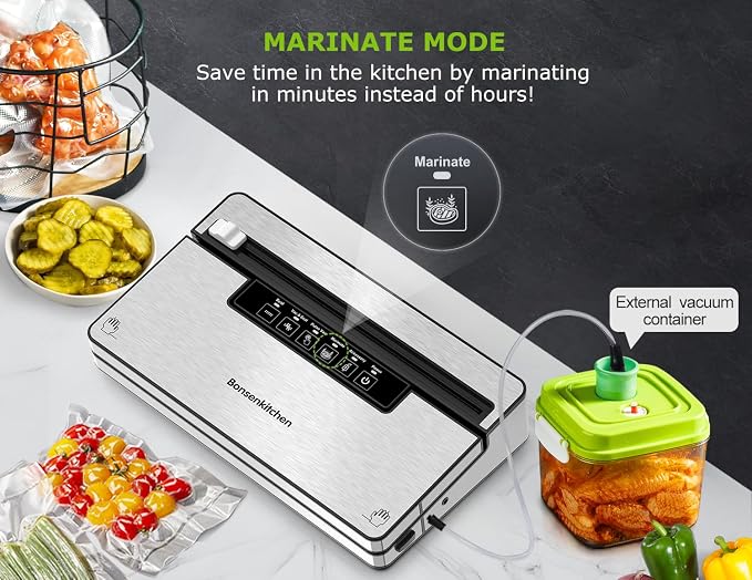 Bonsenkitchen Vacuum Sealer for Food, with Cutter&Bag Storage,Silver Black | 5 Modes Food Vacuum Sealer with Accessory Hose, for Meal Prep, Sous Vide, Bulk Storage,1 Roll & 5 Vacuum Bags - Image 5