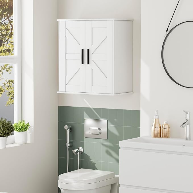 Homleke Bathroom Wall Cabinet, Medicine Cabinet with Adjustable Shelves | 3-Tier Wall Mounted Over Toilet Storage with Barn Doors, for Bathroom, Kitchen, Entryway, Laundry Room, White, (11.8" D) - Image 2