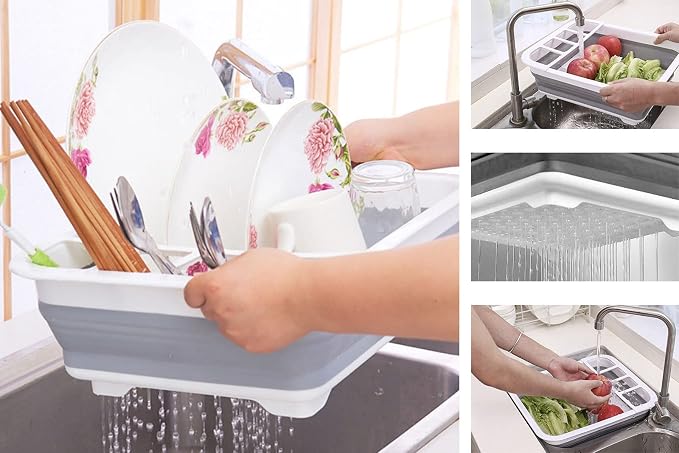 Dish Drying Rack Collapsible Dish Drying Rack Portable Dinnerware Drainer Organizer for Kitchen RV Campers Travel Trailers Space Saving Kitchen Storage Rack Tray Camper Must Haves - Image 3