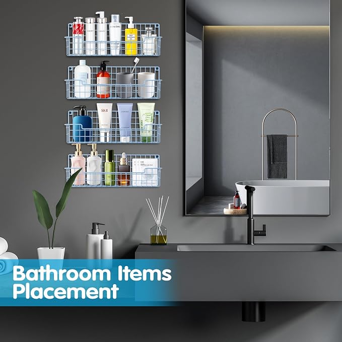 Spice Rack Wall Mount, 4 Pack Spice Organizer, Light Blue | Wire Spice Rack, Spice Storage Shelf, Space-Saving, For Kitchen Cabinet, Pantry Door, RV - Image 7