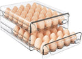 HIYOHIYO Clear 60 Grid Egg Organizer for Refrigerator with Drawers, 2-Tier | Large Capacity with Time Scale Marking | Sturdy Egg Storage for Fridge | Stackable Eggs Container for Fridge and Countertop by HIYOHIYO
