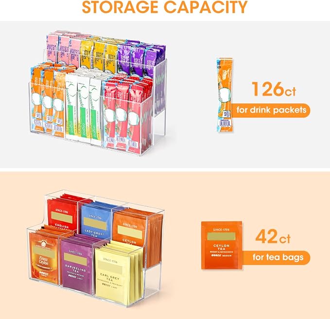 AIEVE Drink Packet Organizer, 2-Tier Water Flavor Packet Holder for Pantry Storage, Acrylic Drink Mix Organizer Hydration Powdered Mixes Holder Container for Cabinet Kitchen Storage - Image 8
