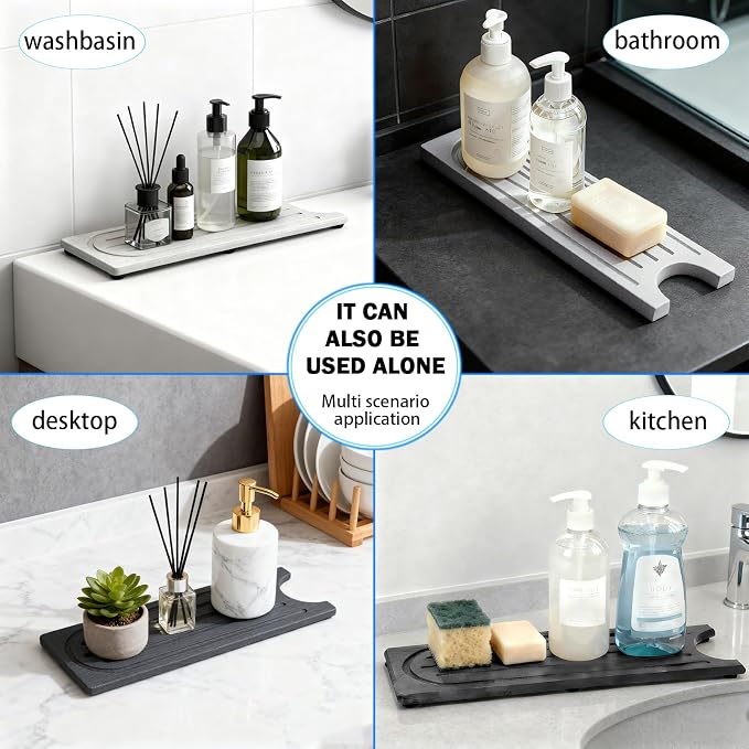 Fast Drying Kitchen Sink Splash Guard, Durable Stone Kitchen Faucet Mat, Water Absorbing Stone Tray for Sink, Diatomite Faucet Mat for Kitchen Sink, Stone Drying Mat for Kitchen and Bathroom Counter - Image 4