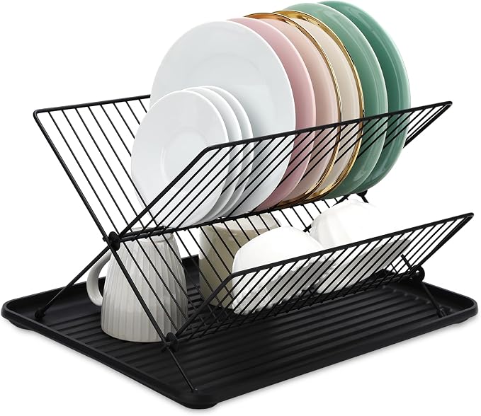RV Foldable Dish Drying Rack, 2-Tier with Drip Tray, Stainless Steel Collapsible Rack for Sink & Kitchen Countertop, Space-Saving Dish Drainer Organizer for Dishes, Bowls, Plates, Cups by Unknown