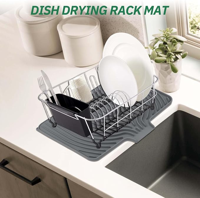 GUUKIN Dish Drying Mat, 17.7" x 11.8 " Drying Matt Kitchen Counter, Dish Drying Rack Mat, Easy Clean Pad for Countertop Protection, Multi-Functional Use (Grey) - Image 5