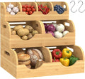 Potato and Onion Storage Bin, Made of bamboo, With 2 banana hooks | With 2 Banana Hangers,Stackable Potato and Onion Storage Bin with Airflow Vent,Vegetable Storage,for Kitchen Countertop by Unknown