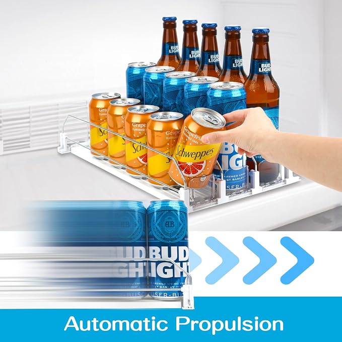 Soda Can Dispenser for Refrigerator, 3 Row Self-Pushing Rack, Fits up to 15 Cans, Width Adjustable Beverage Storage Rack, 15inch White - Image 4