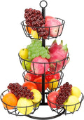 Livabber Fruit Basket Bowl, Metal Fruit Vegetable Storage Basket for Kitchen Counter, Large Capacity Vegetable Holder Rack Detachable Organizer for Bread Snack Produce (Black, 5-Tier Metal Base) by Livabber