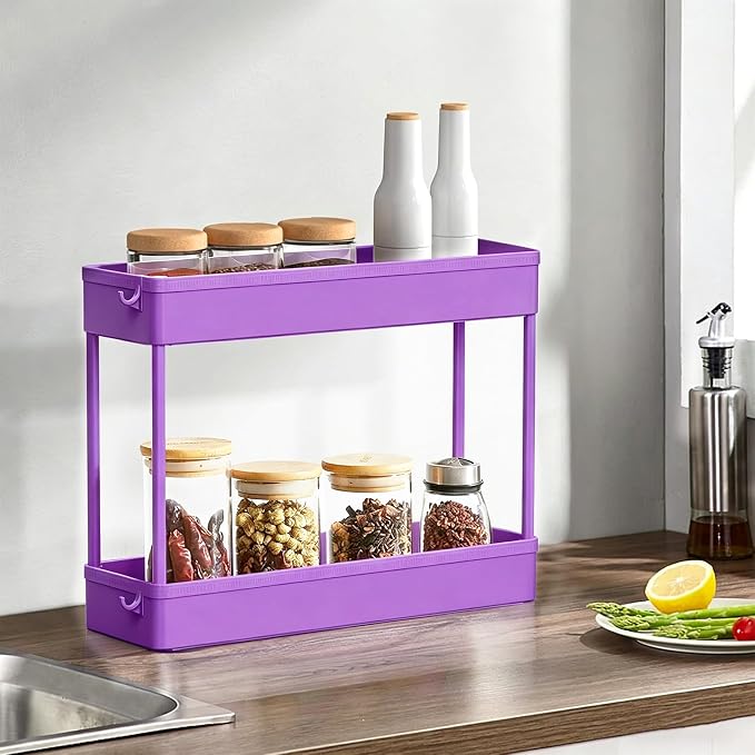 Slim Storage Cart 3 Tier,Bathroom Organizer Rolling Utility,Mobile Shelving Unit Slide Out for Office, Kitchen, Laundry Room & Narrow Places,Purple - Image 2