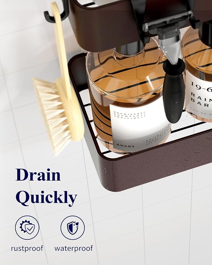 Kitsure Shower Caddy Adhesive, Stylish Shower Organizer, Large, Brown | 2 Pack Shower Shelf for Inside Shower, 100% Rustproof Metal Shelves, No-Drill Bathroom Organizers and Storage - Image 5